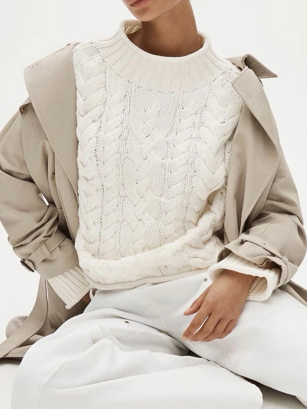 J.Crew 2025 Rollneck Cable Knit Sweater Ivory 100% Cotton - Picture 5 of 14
